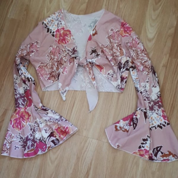 Y2K floral crop bolero top / crop top flare sleeve / vintage crop top /S/M/L fits