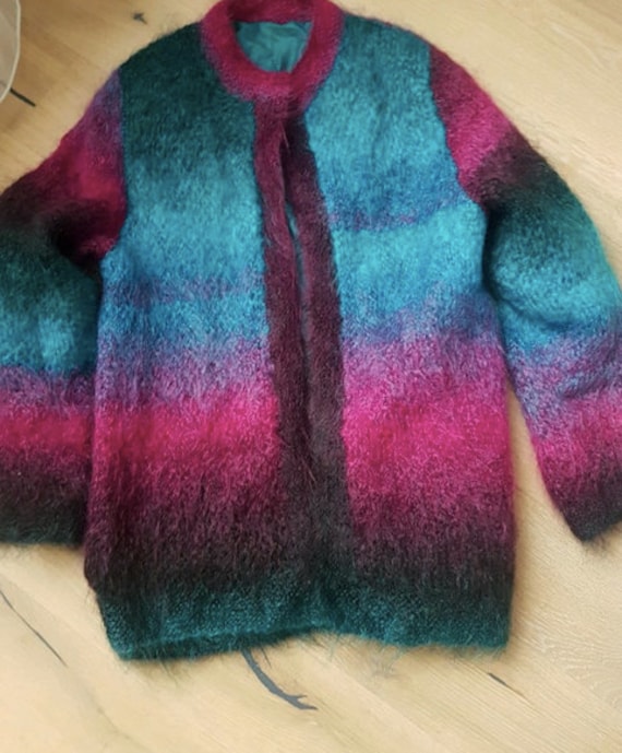 Vintage mohair rainbow cardigan / shaggy coat / fl
