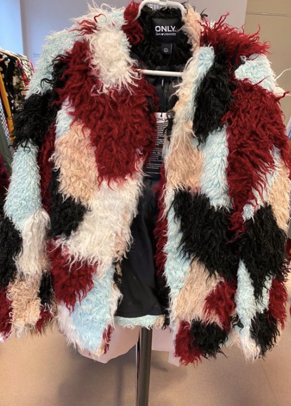 Patchwork faux fur coat sale