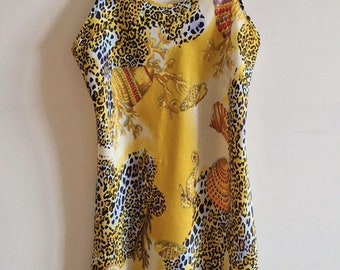 Marc & Andre Paris Silk Slip On Dress size S Sea Shell Leopard Silk Night Dress Nightie Summer Silk Slip On Camisole Dress Coquette