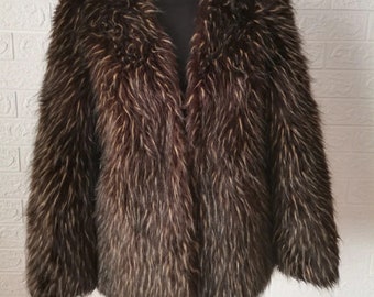 Topshop brown faux fur coat / crop fur jacket coat / size M/L / vegan fur coat / shaggy fur coat jacket / Kate Moss style fur coat