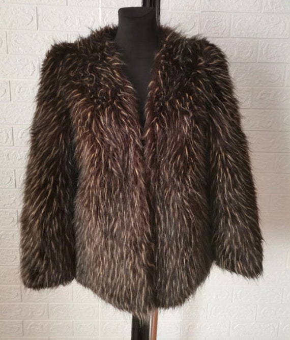 Topshop brown faux fur coat / crop fur jacket coa… - image 1