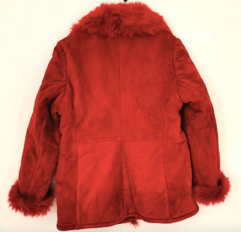 Red Leather Fur Collar Cuffs Afghan Coat Jacket / J. Percy for Marvin