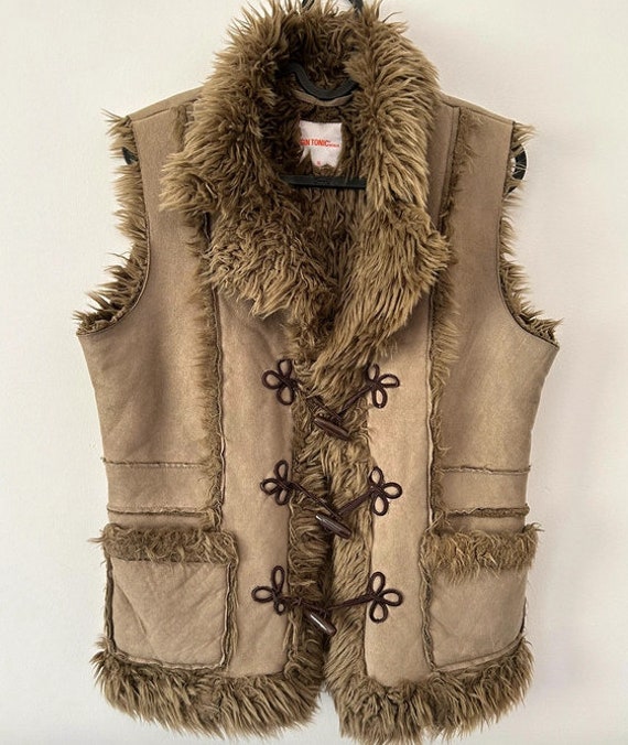 Y2K Afghan Waistcoat / size M / Gin & Tonic Brown… - image 1