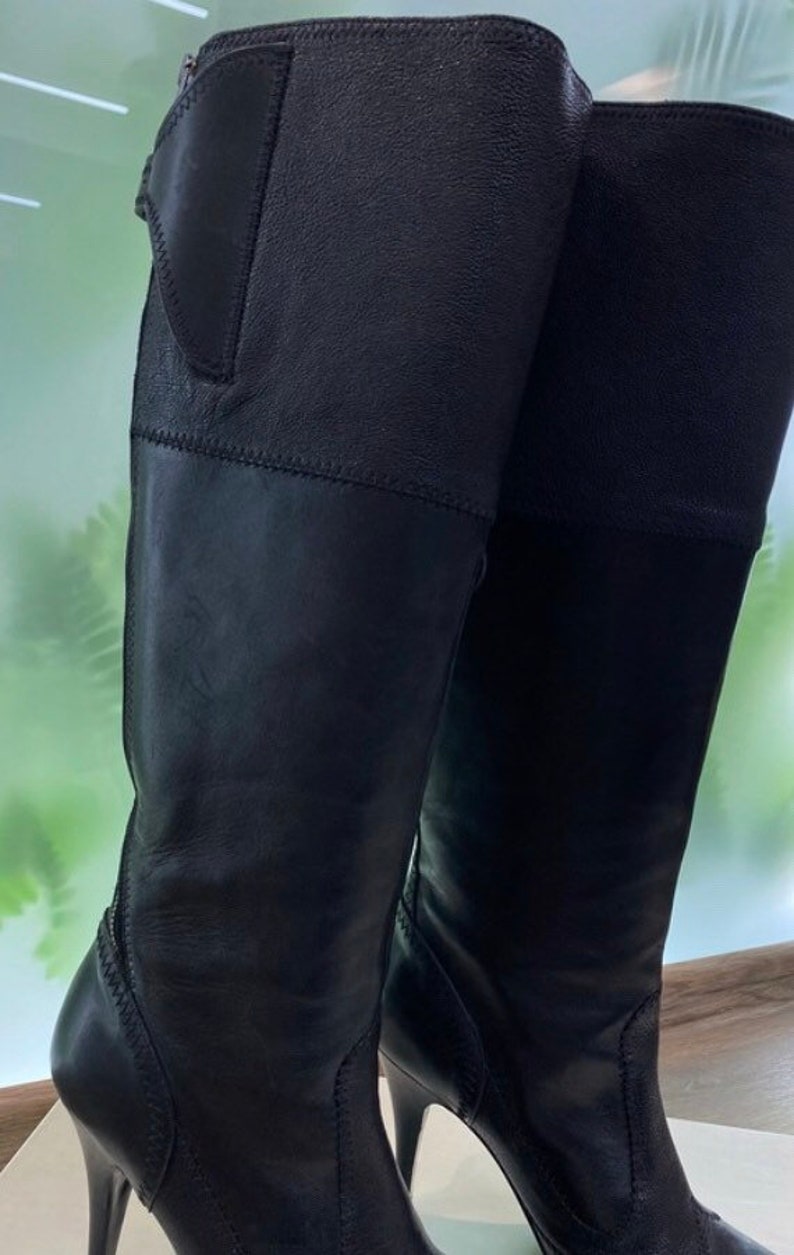 Jean Paul Gaultier boots unworn / Black leather long boots | Etsy