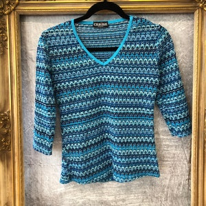 Y2K French vintage crop top blouse size S 90s blue rainbow crop top Cerise Paris