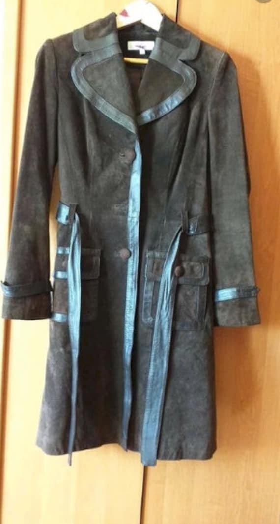 Vintage 90s Y2K brown leather coat / vintage suede