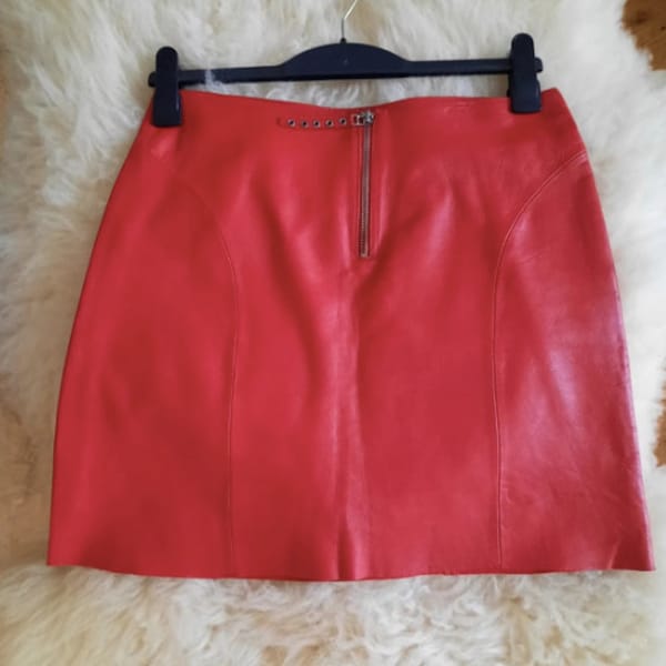 Vintage red leather skirt Rock'n'blue / red leather mini skirt / size M / genuine leather red skirt / sexy leather mini skirt / rock skirt
