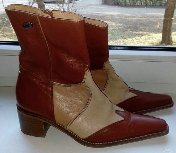 Vintage 90s Dockers leather boots cowgirl patchwor