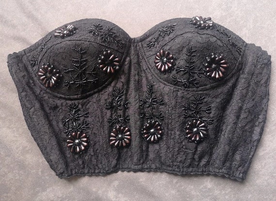 Vintage 90s corset bustier / sequinned crop top /