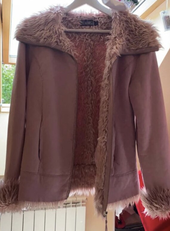 Pink Shaggy Fur Y2K Jacket Denim Co / Pink Faux Fur and Suede Etsy