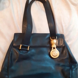 80s-90s Gianfranco Ferre black leather bag / Chunky Gold Colour Metal Details