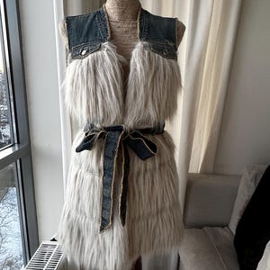 Nolita Vintage Fur and Denim Waistcoat Sleeveless Afghan Coat, size XS