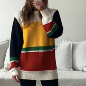 Suéter oversize rojo verde blanco amarillo / talla S/M / Suéter de esquí Zara