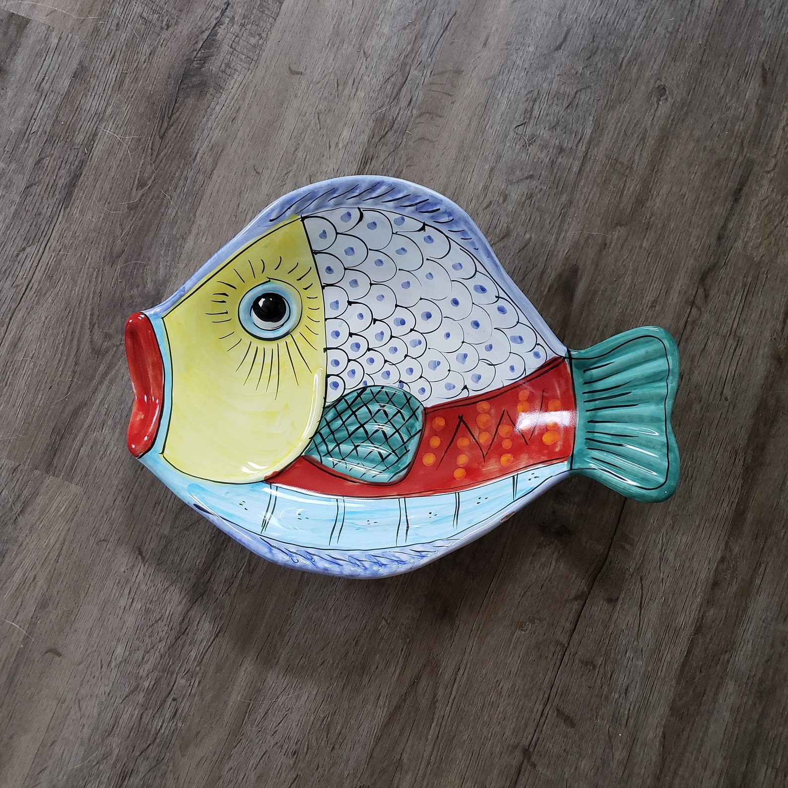 Vintage Vietri Italy Hand Painted Fish Platter Bowl LG Serving Etsy