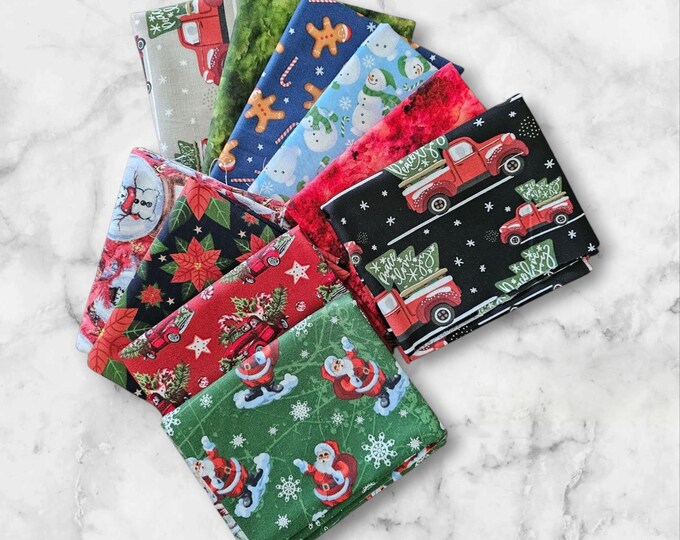 10 CHRISTMAS Fat Quarter Bundle 18" X 22", 100% Cotton Quilt Fabric ...
