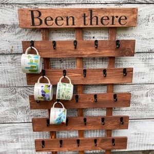 XL &#39;You Are Here&#39; Mug Rack: Engraved Wooden Coffee Mug Display