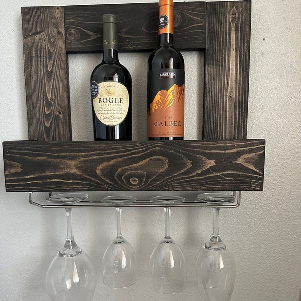 Wood Wine Rack, Customized Bottle Wine Rack, Rustic Wine Rack, Wall Mounted Wine Rack, Gift for the couple, Optional Wine Glass Holder, Wine