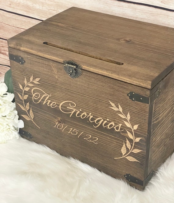 Wedding Card Box With Slot Option Engraved Wood Card Box 