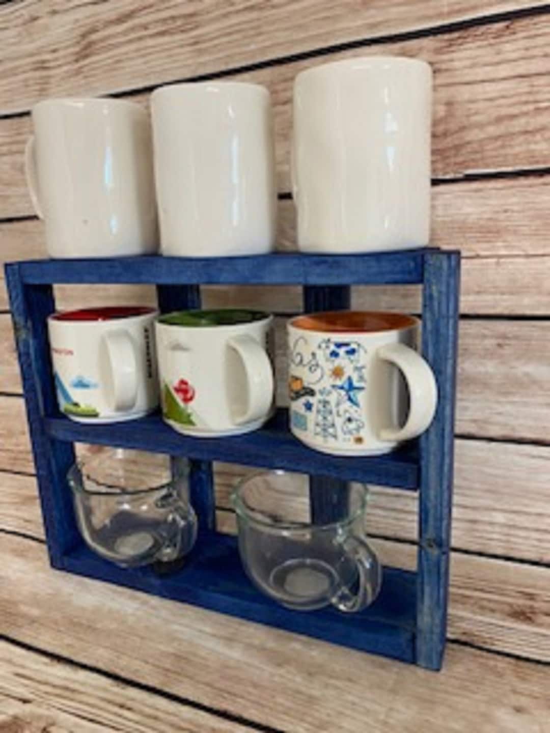 navy-blue-coffee-mug-rack-countertop-display-shelf-etsy