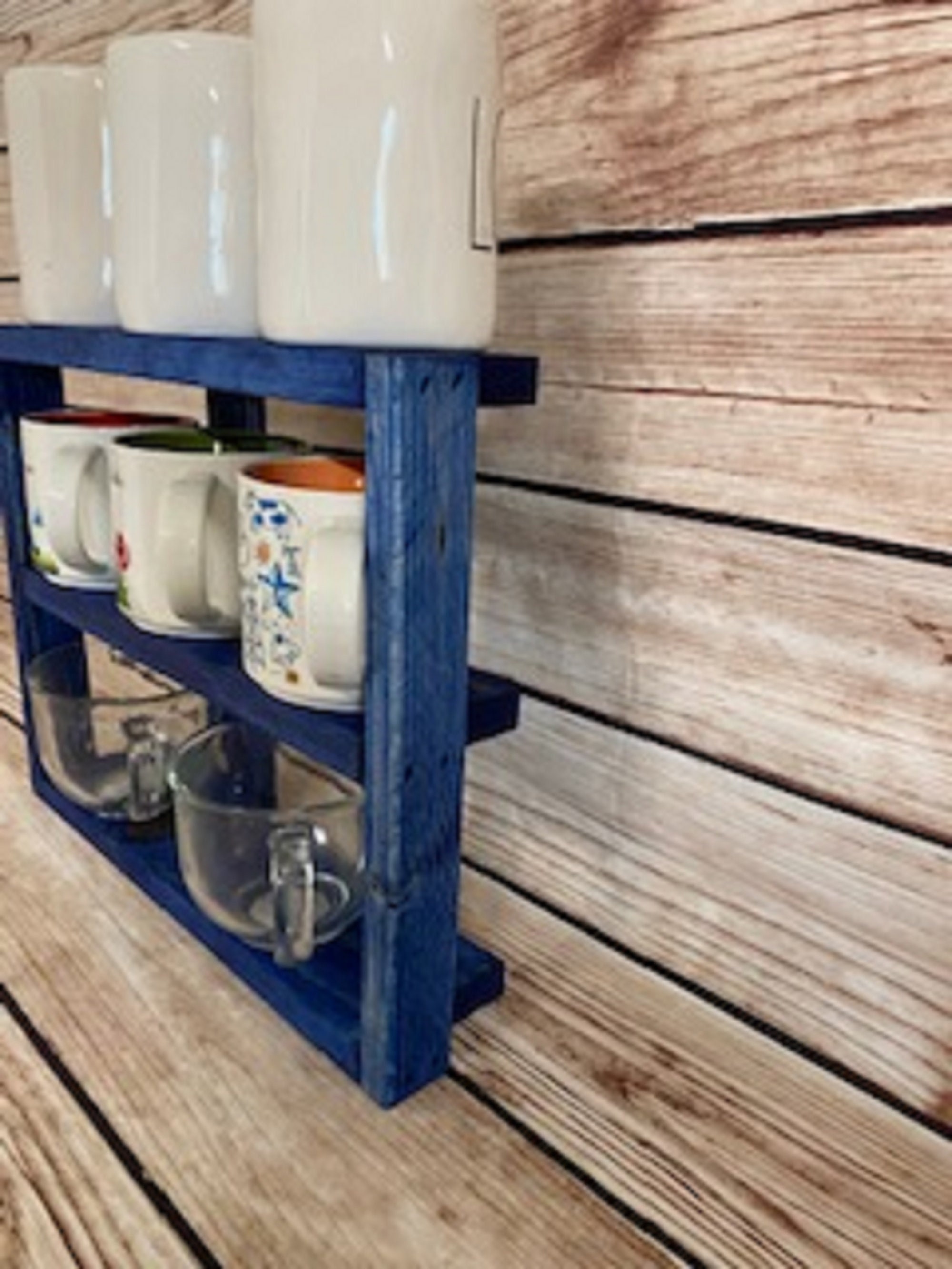 navy-blue-coffee-mug-rack-countertop-display-shelf-etsy