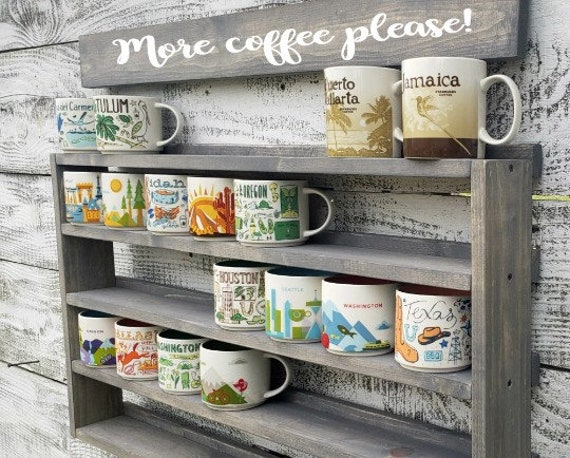 Rustic wood coffee cup rack 40 or 48 mug hooks You are here mug collection  display