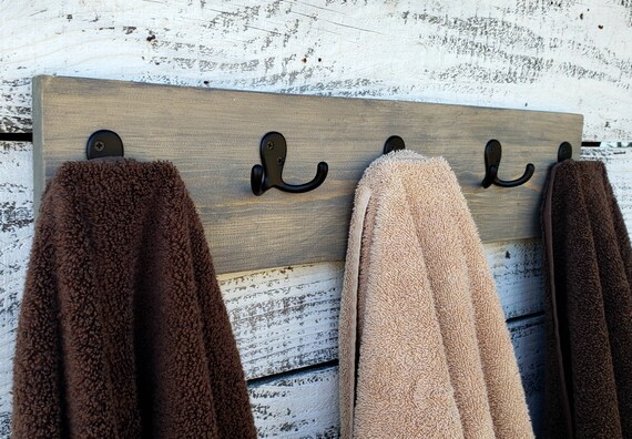 Wall Mounted Bathroom Shelf with 3 Shelves and 2 Double Towel Hooks - The  McGarvey Workshop