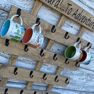 XL Wood Coffee Mug Rack: You Are Here Collection Display