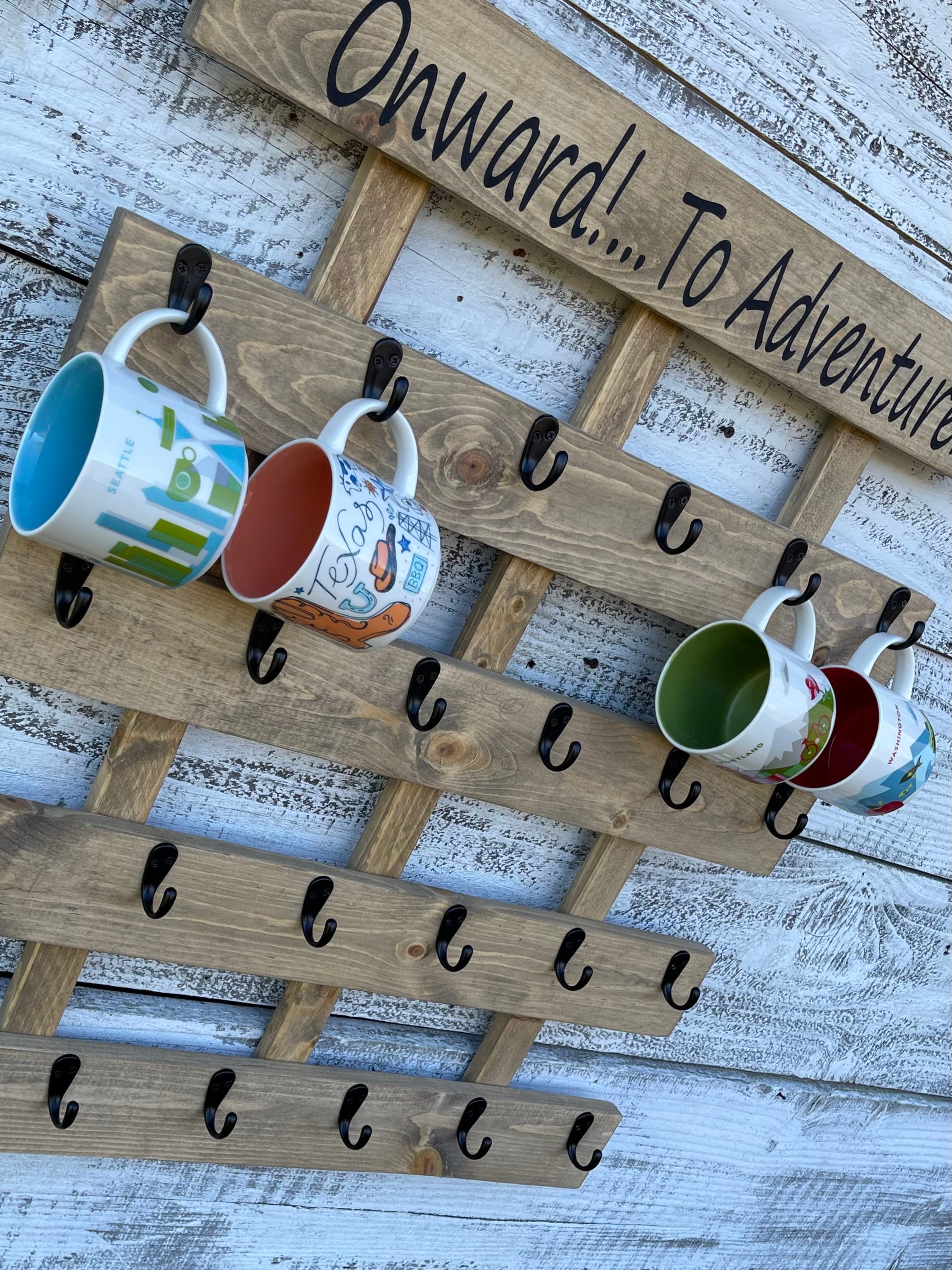XL Wooden Coffee Mug Rack: You Are Here Collection Display - Etsy