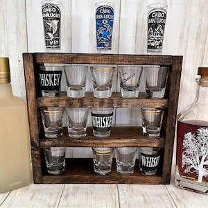 Wood Shot Glass Display: 20-Glass Tequila Whiskey Holder