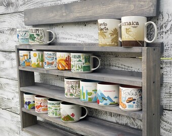 XL Coffee Mug Rack Shelf: 'You Are Here' Collection Display