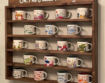 You Are Here Mug Rack - Been There Coffee Mug Rack - Xlarge Coffee Rack Shelf - XL You Are Here Mug Collection Display Shelf With Sign