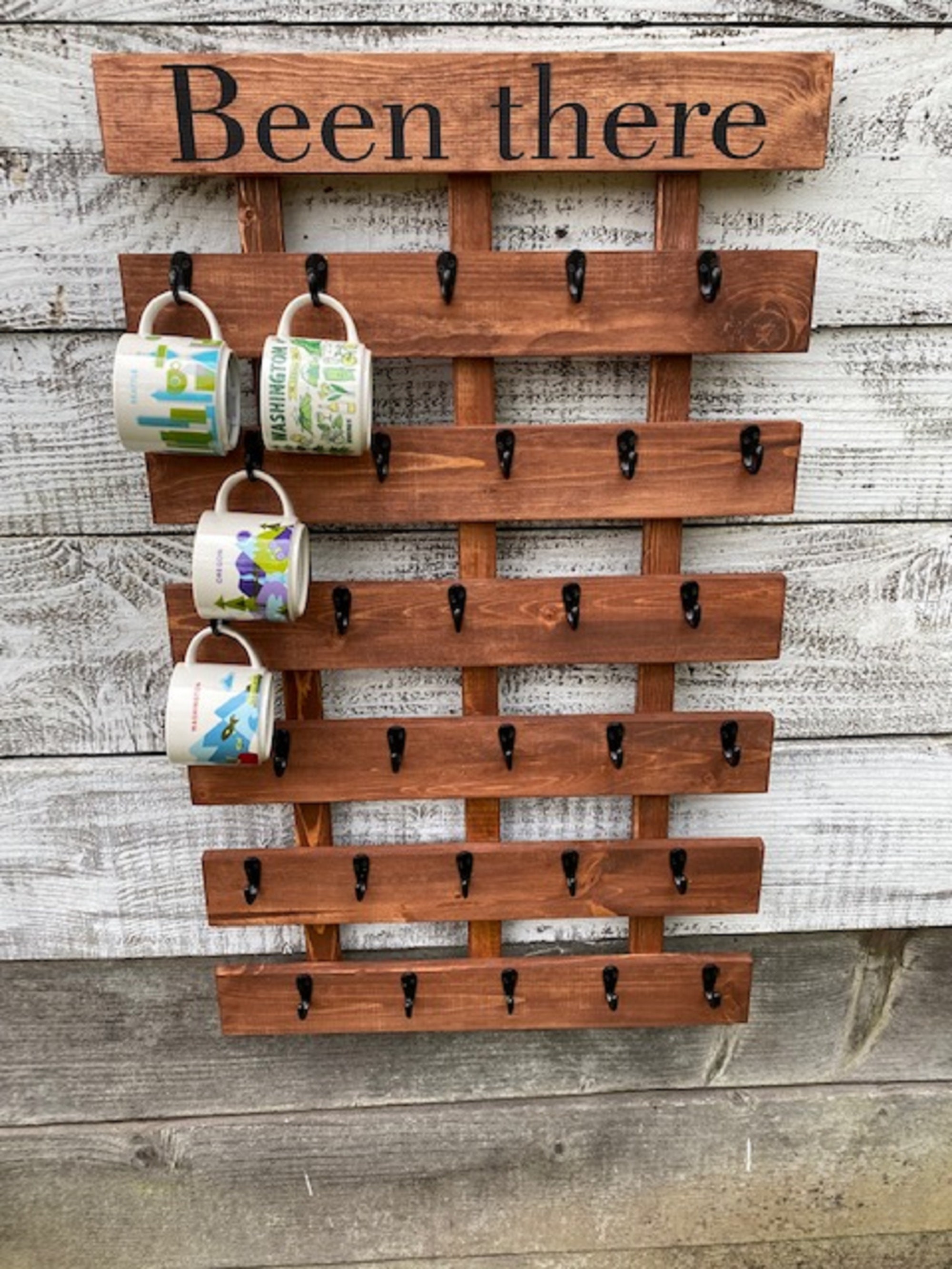 XL Coffee Mug Rack: Engraved Wooden Display With Hooks - Etsy