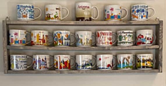 You Are Here Mug Rack Been There Coffee Mug Rack Xlarge Coffee Rack Shelf  XL You Are Here Mug Collection Display Shelf With Sign 