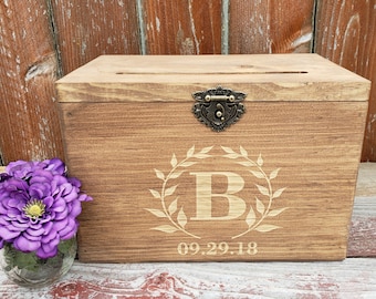 Personalized Wedding Card Box - Wedding Card Box - Slit and Lock Option- Engraved Card Box - Reception Card Box - Wedding Cards - Rustic Box