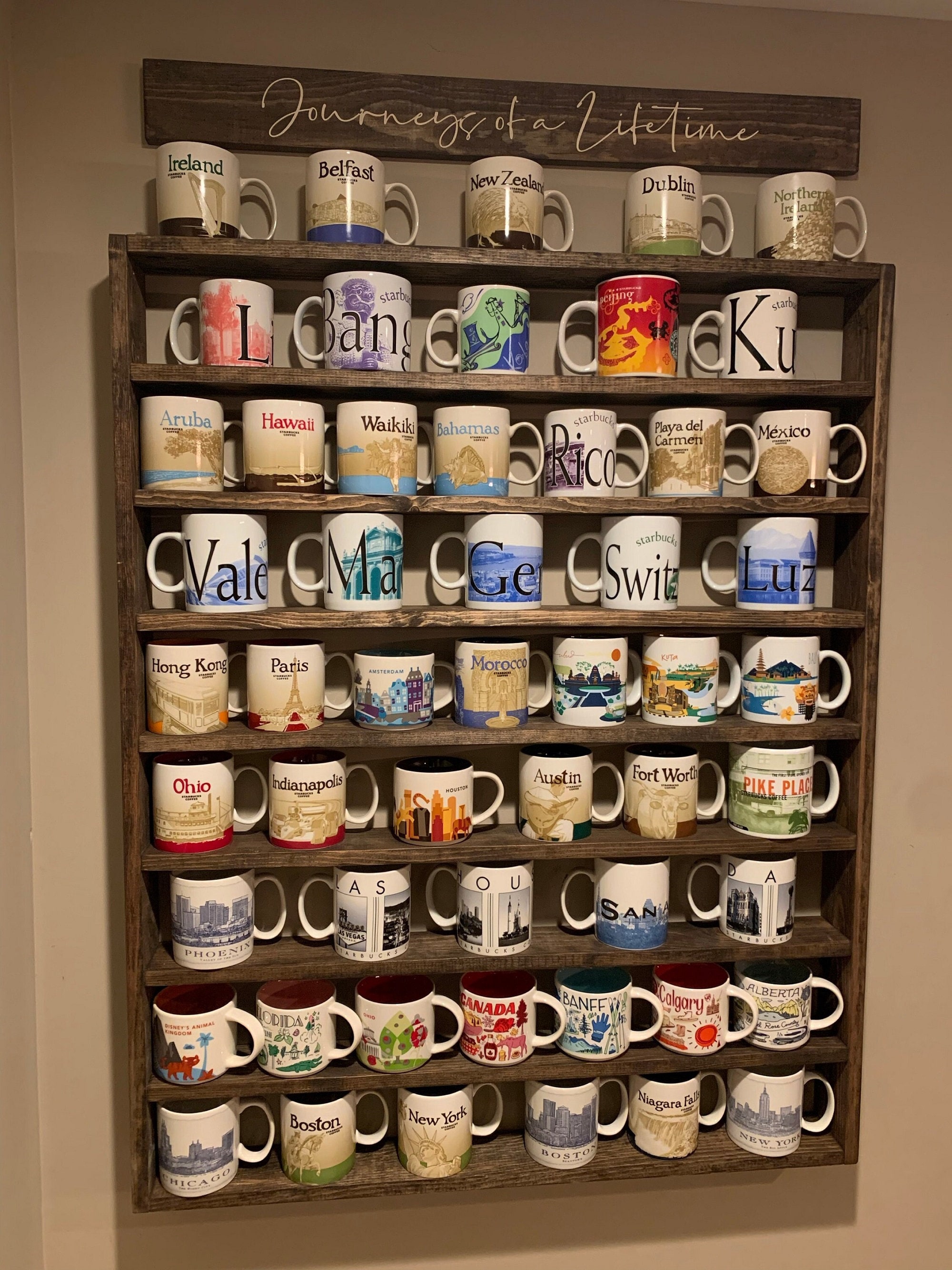 Floating Shelf With Coffee Mug Hooks Stained FREE SHIPPING 