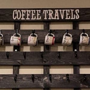 XL Coffee Mug Rack with Hooks - You Are Here Collection Display