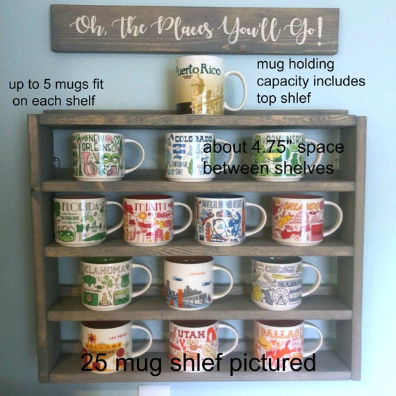 You Are Here Mug Rack Been There Coffee Mug Rack Xlarge Coffee Rack Shelf  XL You Are Here Mug Collection Display Shelf With Sign 5 MUG 