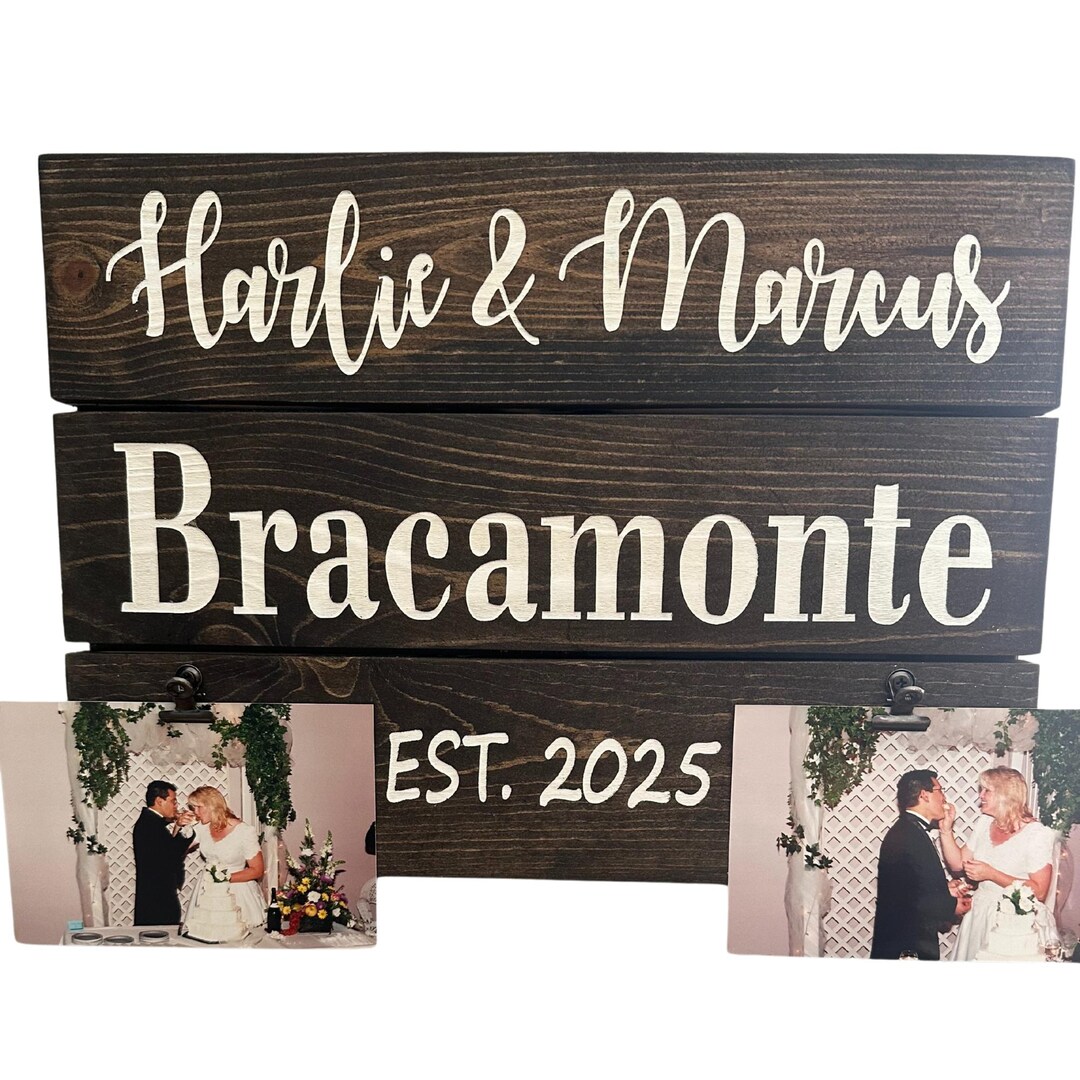 Personalized Family Name Wood Sign - Wedding Gift With Photo Clips - Etsy