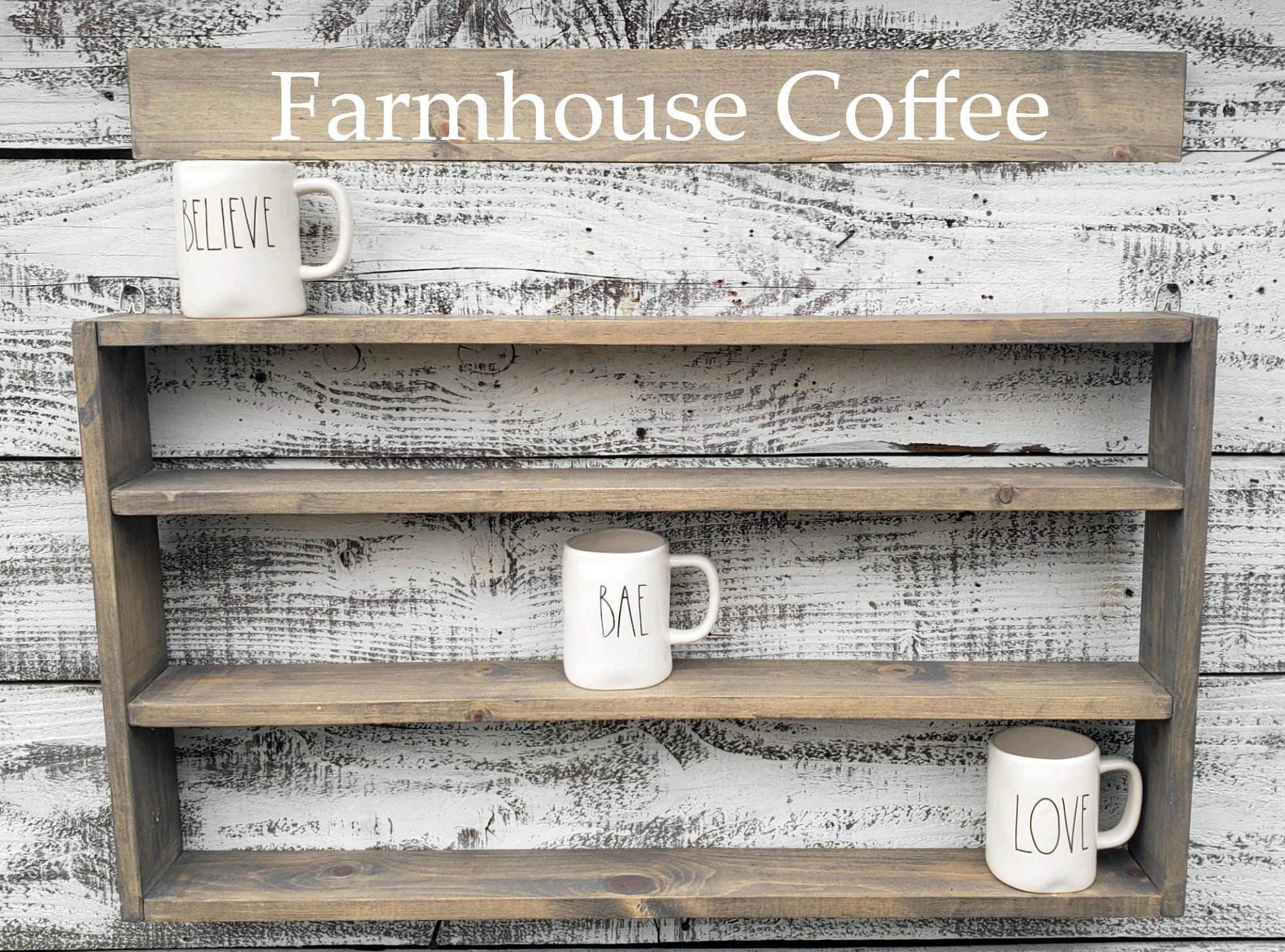 Bivvclaz Coffee Mug Holder Wall Mount – Rustic 'But First Coffee' Wooden Sign With Hooks – Farmhouse Kitchen Decor & Cup Organizer Rack