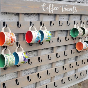 Large Coffee Mug Rack: &#39;You Are Here&#39; Collection Display, 10 Hooks