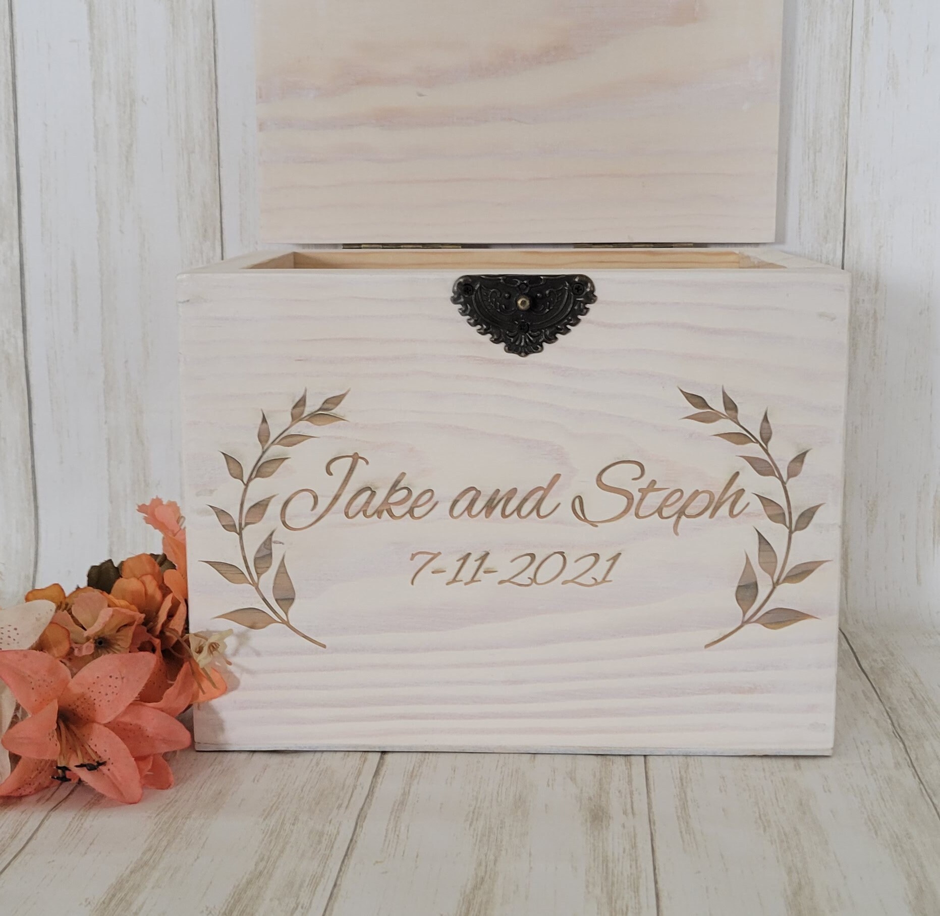 1set Wood Wedding Card Box With Lock And Cards Sign, Card Box For