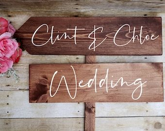 Rustic Wood Directional Wedding Sign – Custom Engraved Arrow