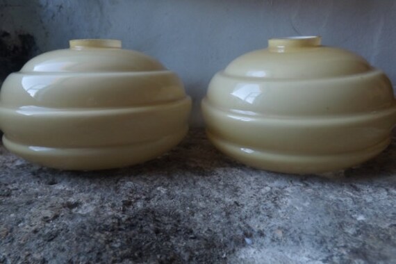 Rare Vintage Art Deco Lamp Shades Taupe Glass Ribbed Pendant - Pendant Light Shades Only