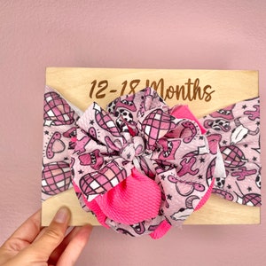 Head Wrap Baby Shredded Pom Hair bow  | Infant Baby Hair bow Pink Disco Trendy Western Head Wrap