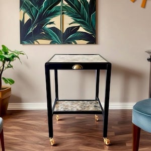 Upcycled black cocktail trolley, hand painted small butlers table