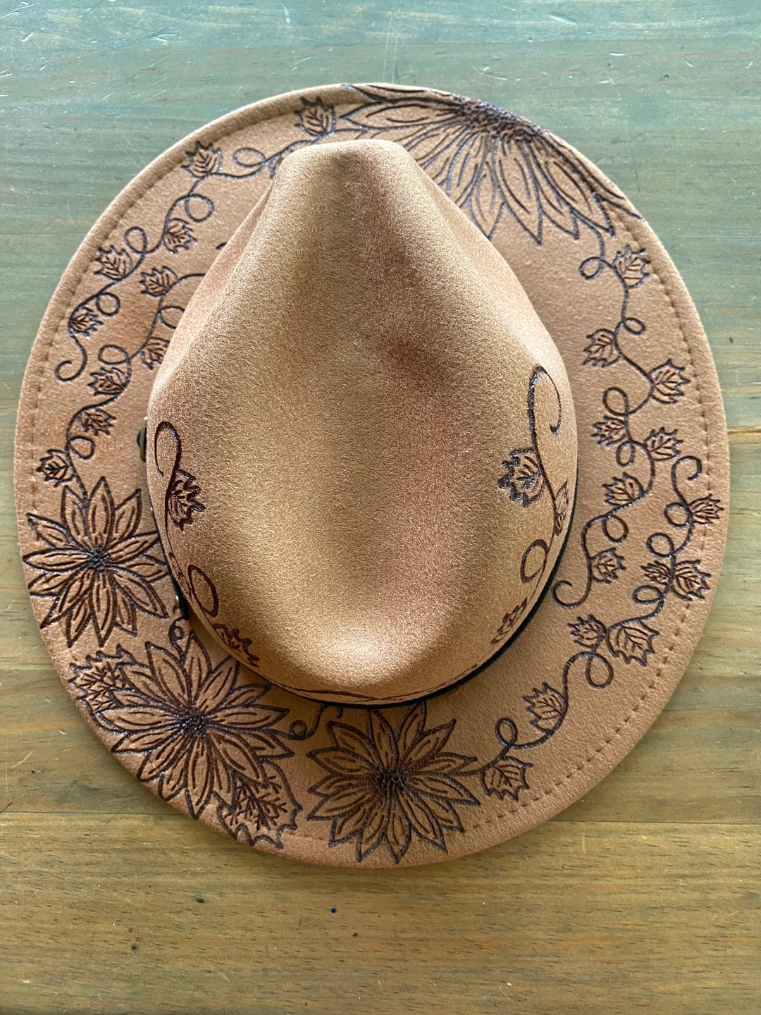 Sunflower Burned Fedora Hat Hiking Travel Gift Wear Fall Season