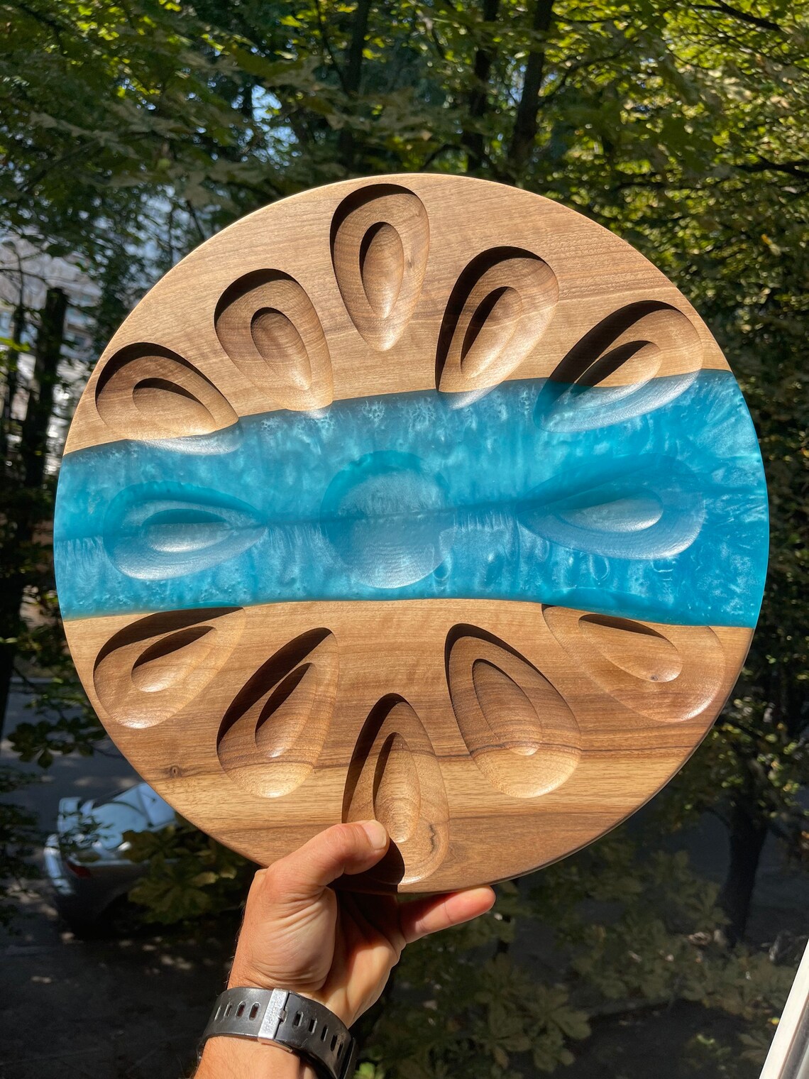 Epoxy oyster plate wooden oyster plate oyster plate blue Etsy
