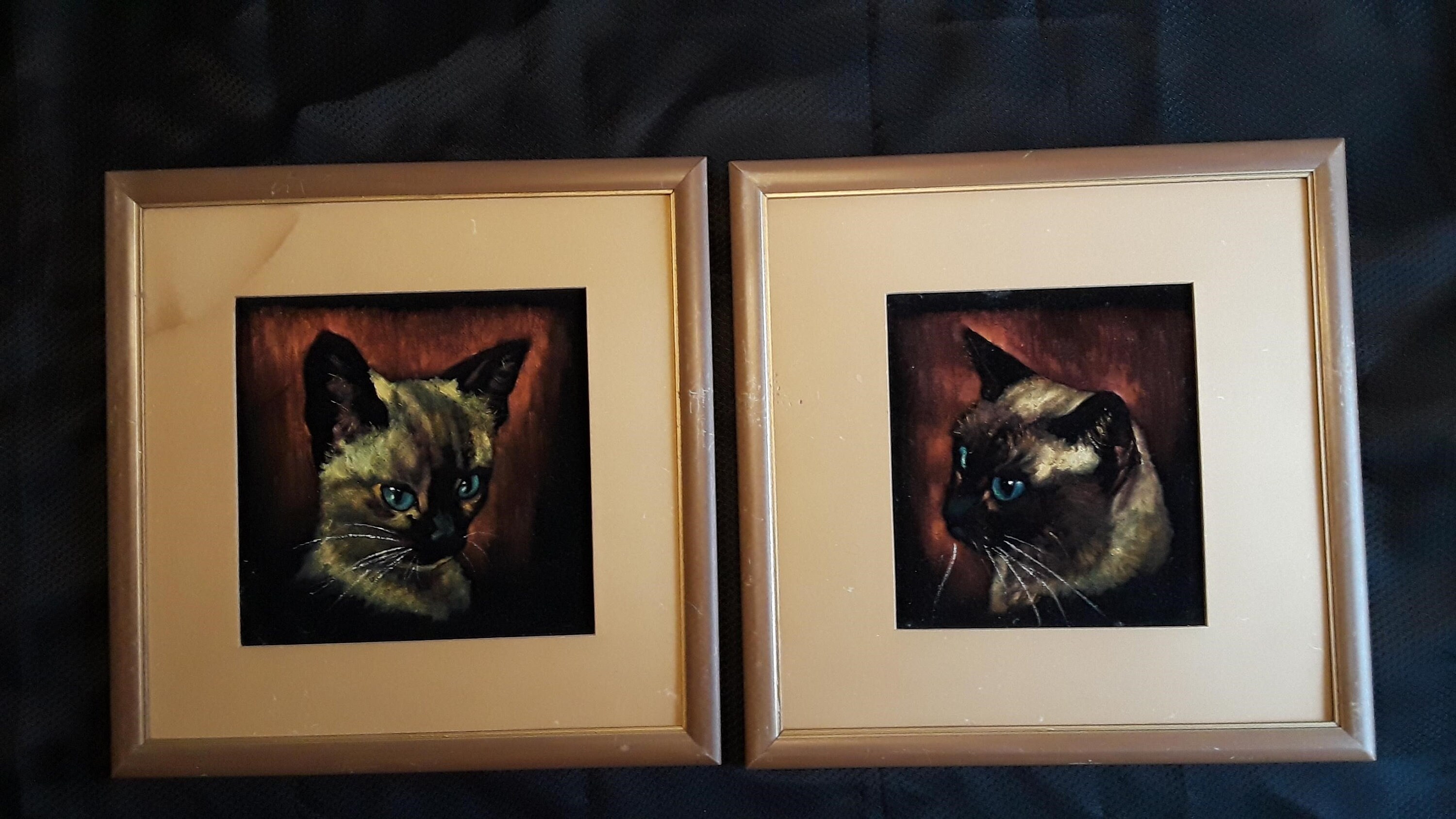 Pair of Velvet Paintings Charming Siamese Cats Kittens Etsy