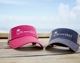 Life on the Gulf "Original" Visor, Ladies Hat, Men's Cap, Vacation Hat, Beach Hat, Lake Hat, Ladies Cap, Pink or Blue Visor